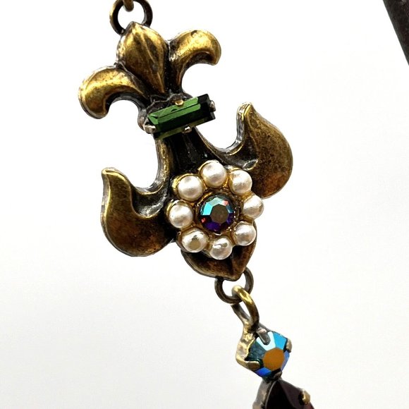 Signed AVGAD ISRAEL Victorian Revival Crystal Pearl Pierced Earrings 3" - Picture 5 of 9